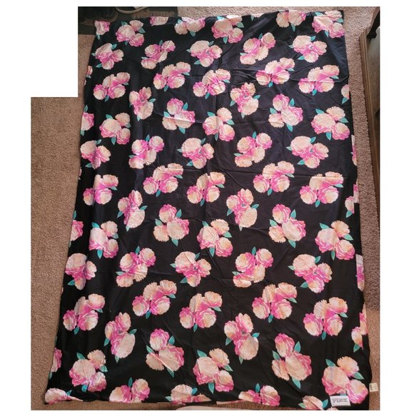 PINK Victorias Secret TWIN Duvet Cover Black Pink Roses Floral